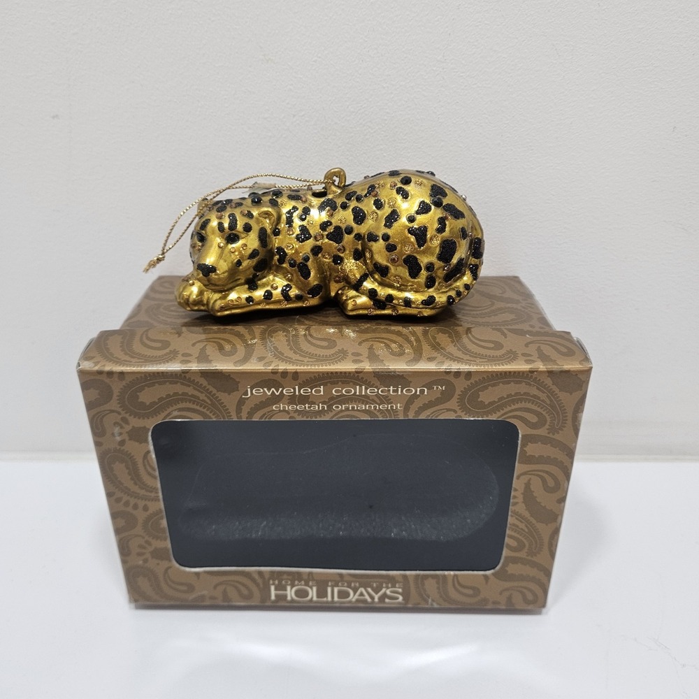 Vintage 2003 Home For The Holidayd Jeweled Collection Gold Cheetah Ornament - Picture 7 of 16
